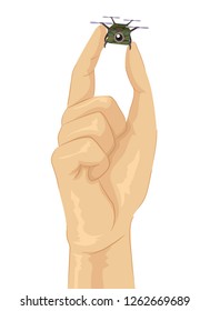 Illustration of a Hand Holding a Tiny Micro Drone with Camera
