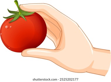 Ilustración de una mano sosteniendo un tomate