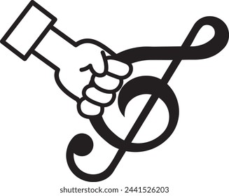 Illustration of a hand holding a treble clef