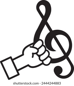 Illustration of a hand holding a treble clef