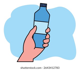 ilustração de mão segurando garrafa de água. desidratação. beber água. bebida energética. exercício