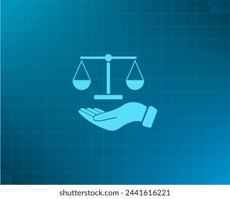 Illustration of a hand holding weighing scale scales of justice