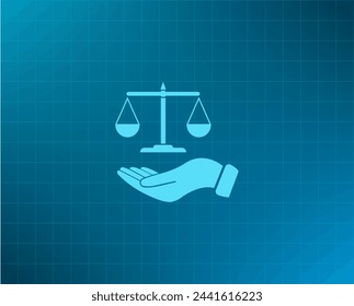 Illustration of a hand holding weighing scale scales of justice