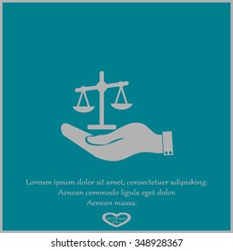 Illustration of a hand holding weighing scale scales of justice