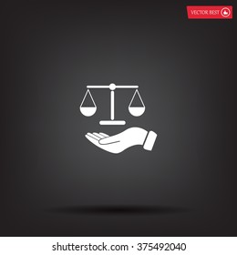 Illustration of a hand holding weighing scale scales of justice