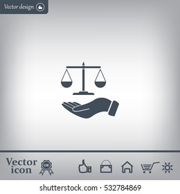 Illustration of a hand holding weighing scale scales of justice