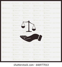 Illustration of a hand holding weighing scale scales of justice