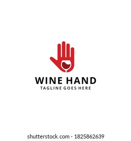 Illustration hand holding a wine glass drink sign logo design 