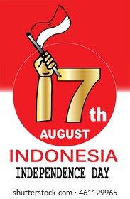 Illustration of hand with Indonesia Flag for Independence Day