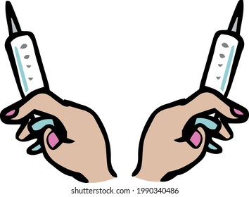 Illustration of hand with injections 2 types