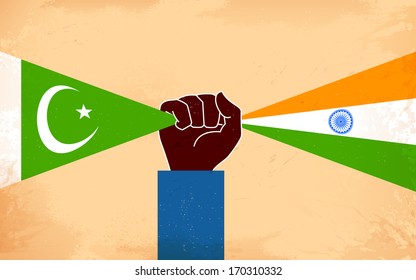 illustration of hand joining flag of India and Pakistan