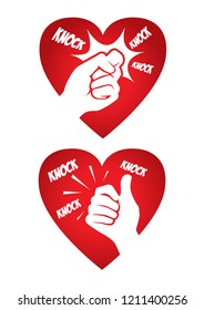 An illustration of hand knocking at heart. Vector illustration
