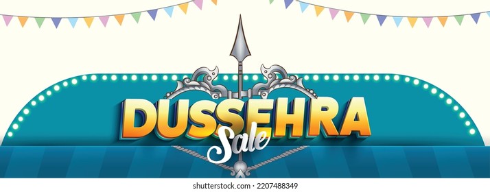 illustration of hand lettring dussehra sale text with Bow and Arrow withwhite background for dhanteras Festival celebration. 