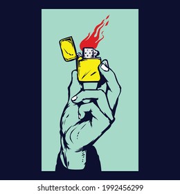 illustration of a hand with a lighter - t-shirt design - poster design  