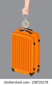 illustration of Hand luggage measurement using steelyard weight on gray background vector.