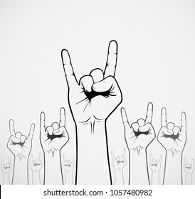 illustration of a hand making the horns, rock and roll and heavy hand, vectorized drawing