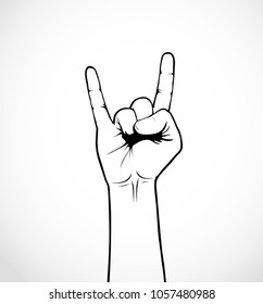 illustration of a hand making the horns, rock and roll and heavy hand, vectorized drawing