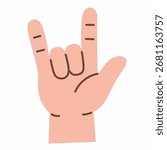 Illustration of a hand making the rock and roll sign, also known as the heavy metal sign or devil horns.