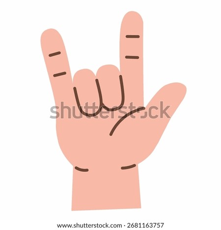 Illustration of a hand making the rock and roll sign, also known as the heavy metal sign or devil horns.