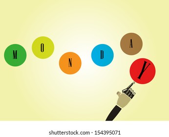 illustration of a hand and a Monday on a  background