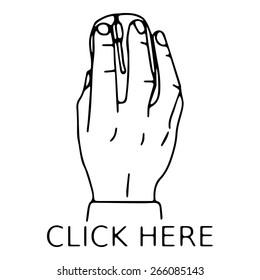 Illustration of a hand with a mouse. Vector icon click here calling for web design.