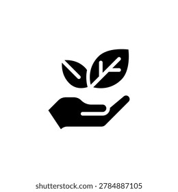 An illustration of a hand nurturing a small plant with two leaves.