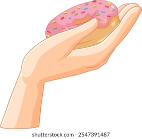 Illustration of a hand offering a sprinkled donut