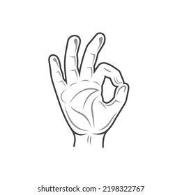 Illustration Of Hand Okay Symbol, Vector Art.