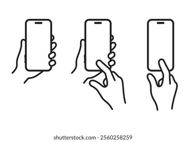 Illustration of a hand operating a cell phone. cellular phone, mobile phone, smartphone.