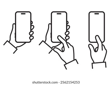 Illustration of a hand operating a cell phone. cellular phone, mobile phone, smartphone.