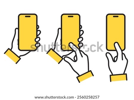 Illustration of a hand operating a cell phone. cellular phone, mobile phone, smartphone.