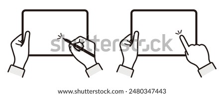 Illustration of a hand operating a tablet