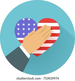 Illustration of a Hand Over a United States Flag Shaped as a Heart