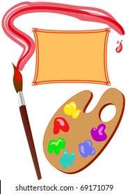 illustration hand with paint by palette and label