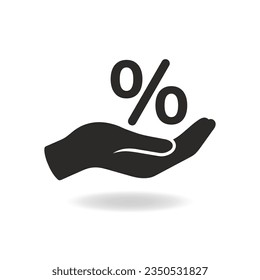 Illustration of hand and percentage vector icon on white background