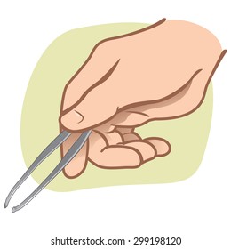 Illustration hand person holding tweezers. Ideal for catalogs, informative and institutional guides