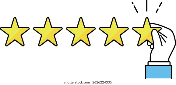Illustration of the hand of a person in a suit holding a five-star rating star