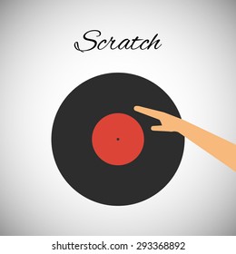 Illustration of a hand and a plate on a beautiful musical background. Scratch