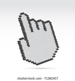 illustration of hand pointer with binary numbers on isolated background