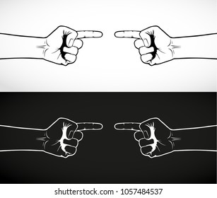 illustration of a hand pointing with the index finger, vectorized drawing