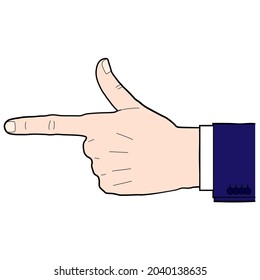 ilustración de una mano en una posición señaladora (fondo blanco, vector, corte)