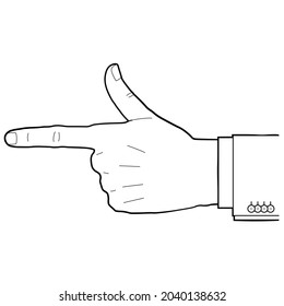  illustration of a hand in a pointing pose(white background, vector, line art)