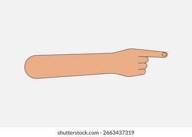 Ilustração de uma mão apontando para a direita. Design simples com um tom de pele neutro. Apontamento manual, estilo minimalista. Apontando a ilustração manual sobre um plano de fundo plano. Vetor de ilustração de braço.