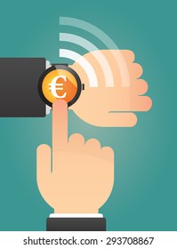 Illustration of a hand pointing a smart watch with an euro sign