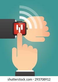 Illustration of a hand pointing a smart watch with bombs