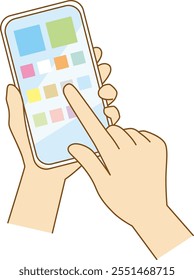 Illustration of a hand pose operating a smartphone　02.