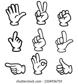 Illustration of hand pose, illustration set of various hand shapes,Black line, With shading