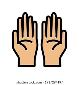 ilustración de una mano rezando o preguntando. Los íconos islámicos pueden ser usados para el mes de Ramadán, Eid y Eid Al-Adha. para diseños de logotipos, sitios web y afiches. vector