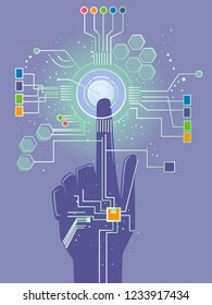 Illustration of a Hand Pressing a Button, Sensor Technology