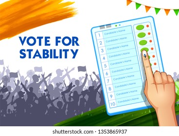 illustration of Hand pressing Electronic Voting Machine for General Election in India